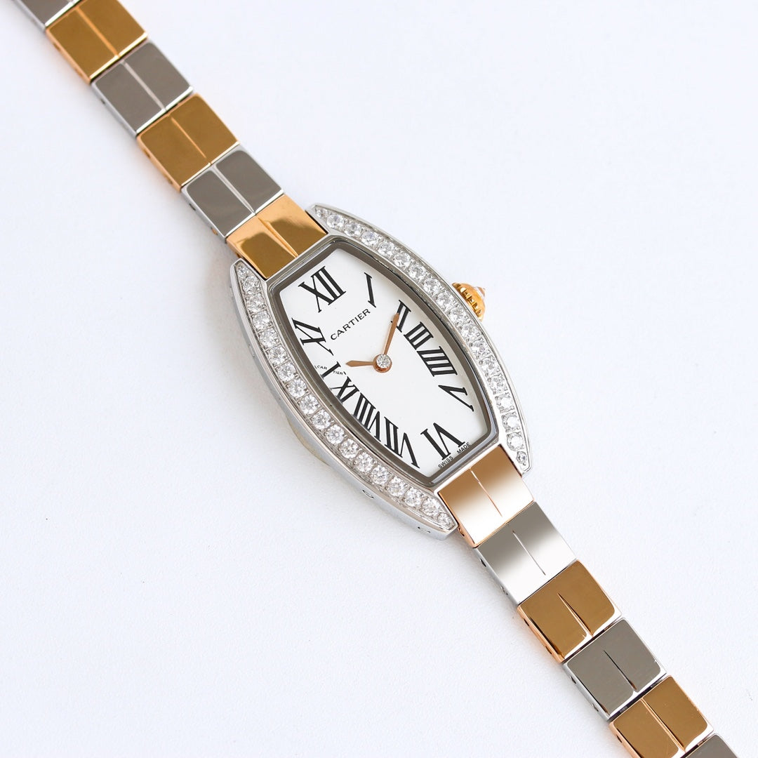 23mm Crystal Tonneau Bracelet Watch - Two-Tone / White