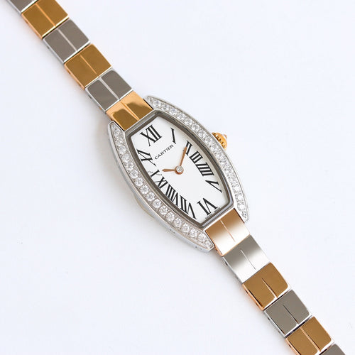 23mm Crystal Tonneau Bracelet Watch - Two-Tone / White