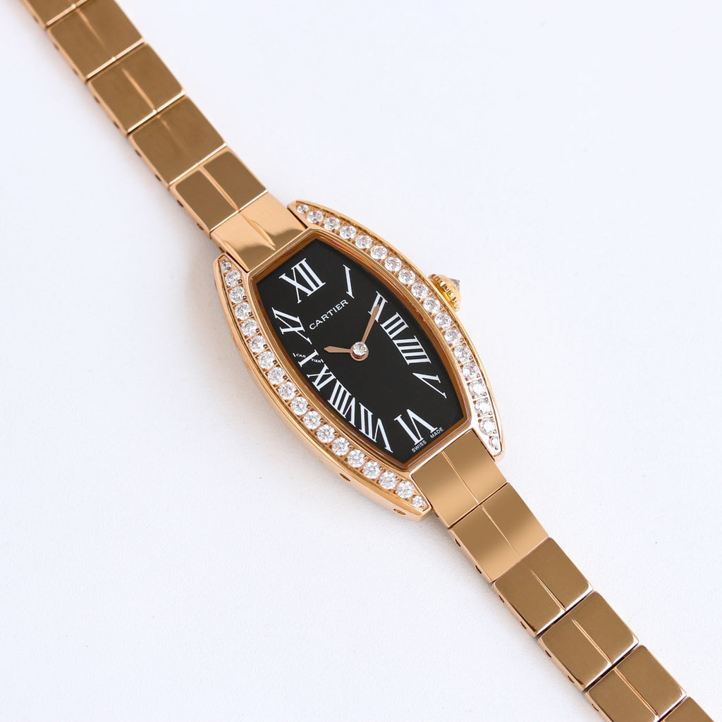 23mm Crystal Tonneau Bracelet Watch - Rose Gold / Black