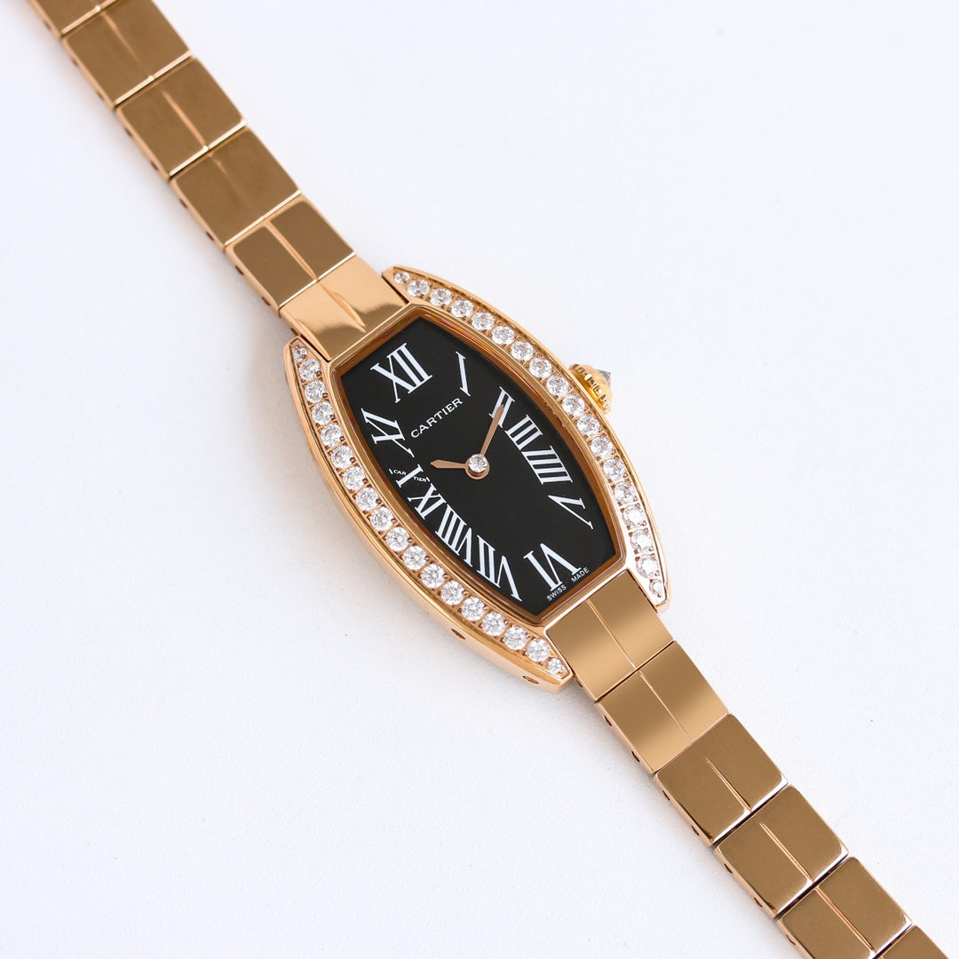 23mm Crystal Tonneau Bracelet Watch - Rose Gold / Black