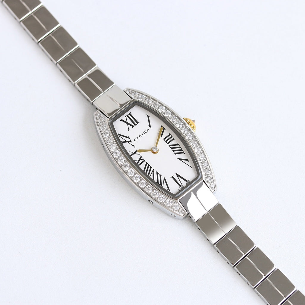 23mm Crystal Tonneau Bracelet Watch - Silver / White / Gold Hands