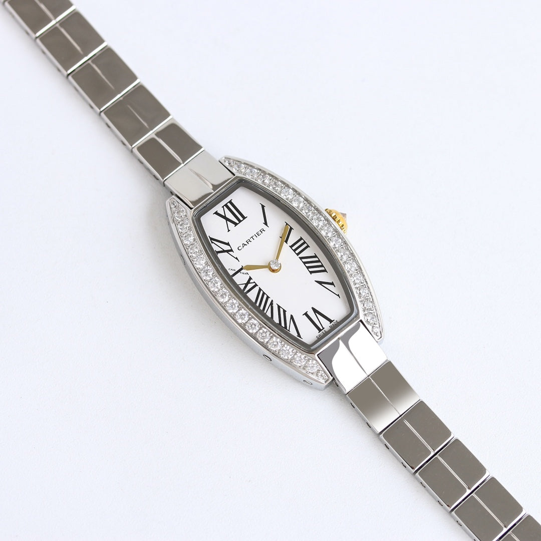 23mm Crystal Tonneau Bracelet Watch - Silver / White / Gold Hands
