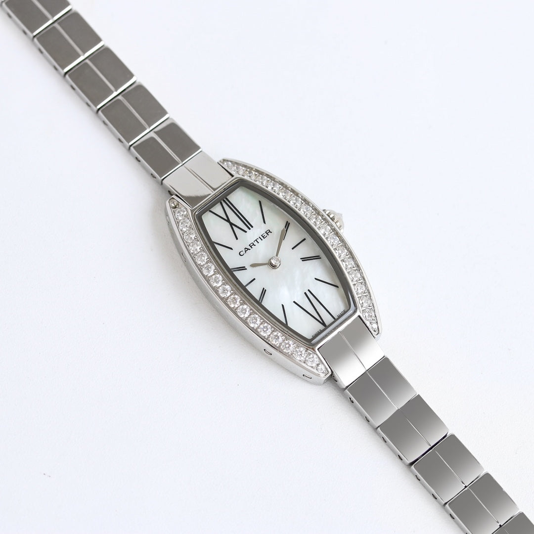 23mm Crystal Tonneau Bracelet Watch - Silver / White / Crystal Hands