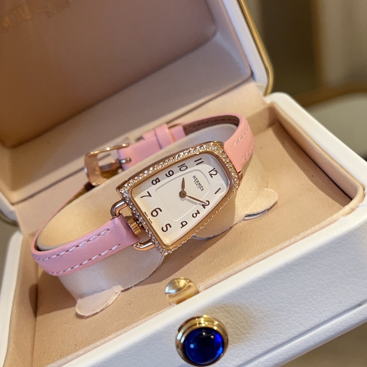 Crystal Stirrup Case Strap Watch - Pink
