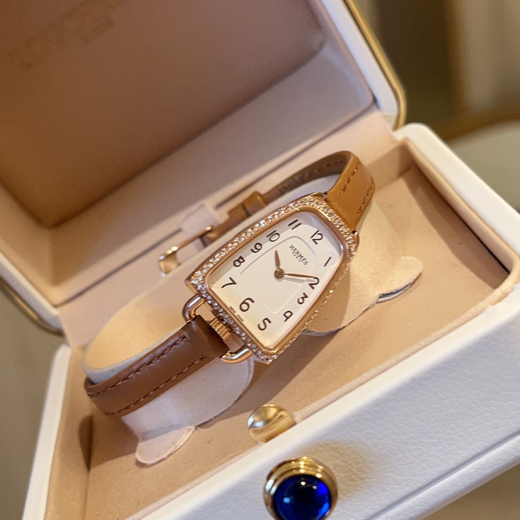 Crystal Stirrup Case Strap Watch - Tan