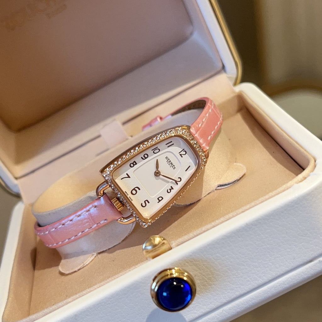 Crystal Stirrup Case Strap Watch - Pink / Iridescent Strap