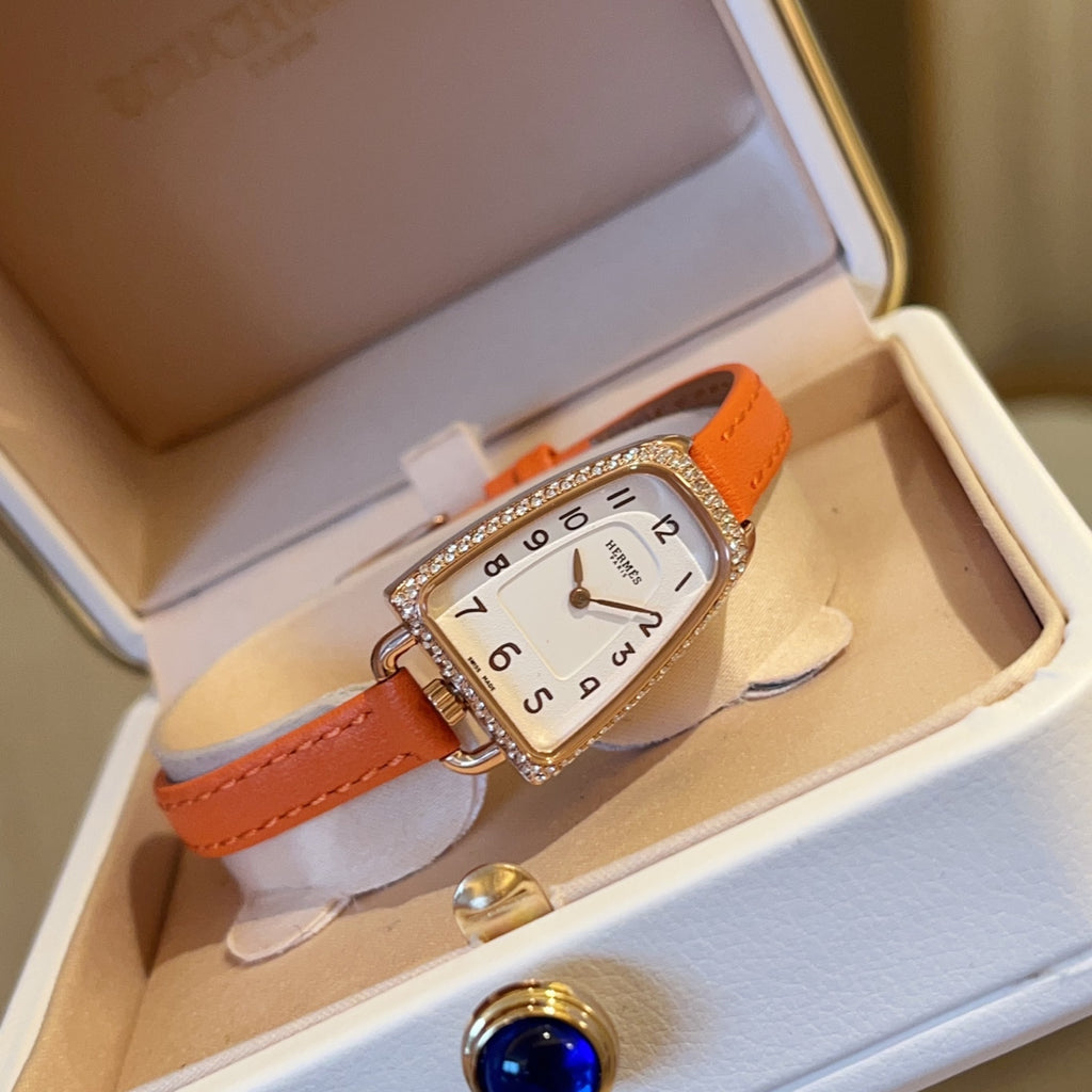 Crystal Stirrup Case Strap Watch - Orange