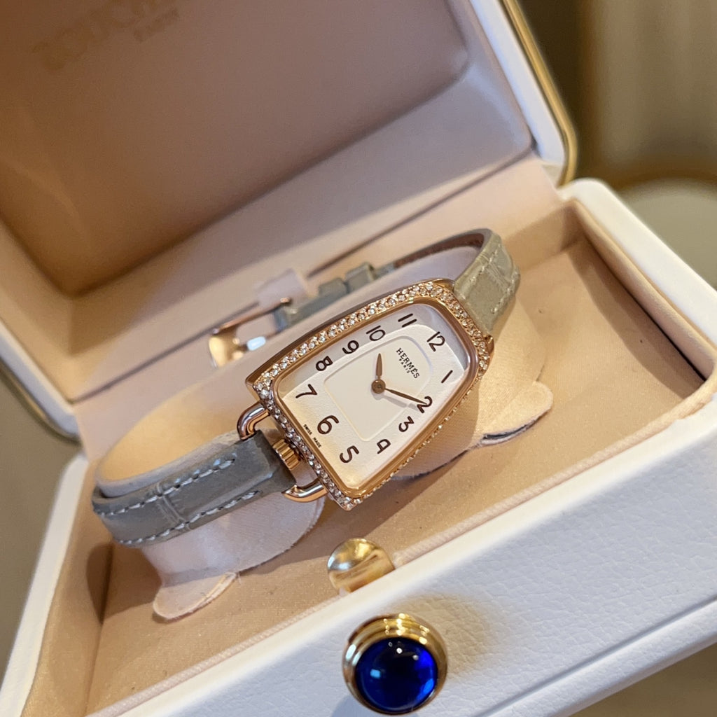 Crystal Stirrup Case Strap Watch - Light Gray