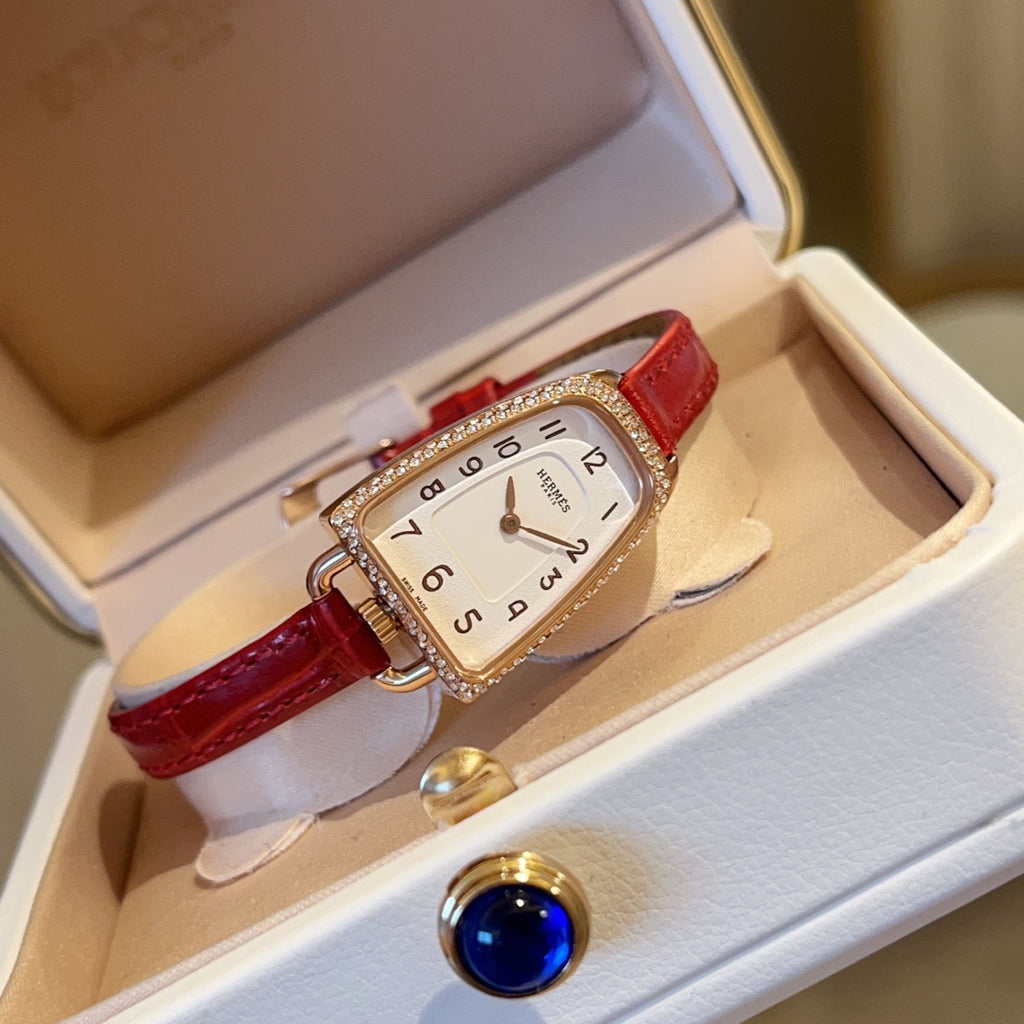 Crystal Stirrup Case Strap Watch - Red
