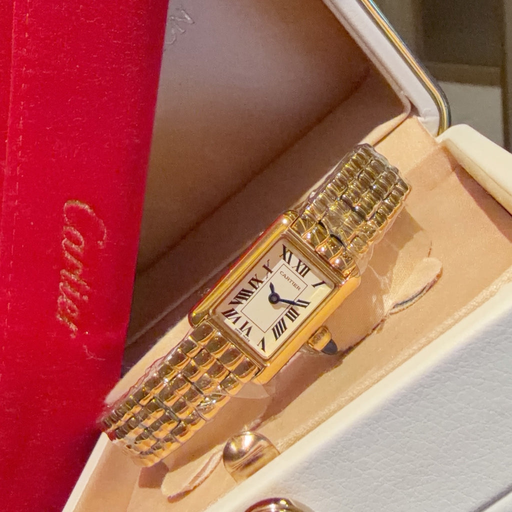 Mini Gold-Tone Rectangular Bracelet Watch - Gold / Cream