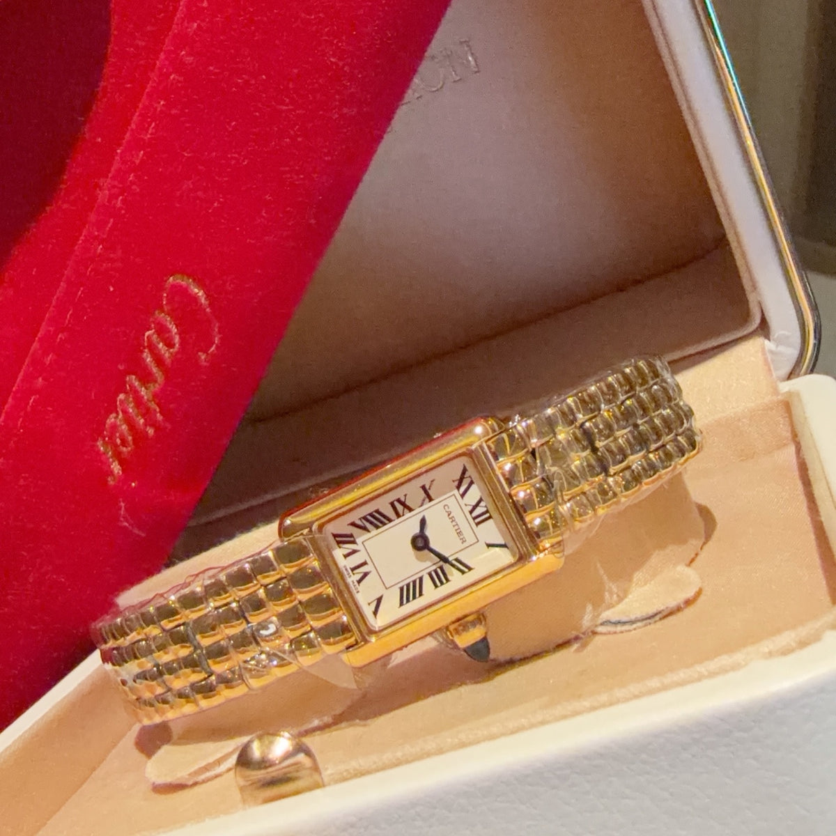 Mini Gold-Tone Rectangular Bracelet Watch - product view 3