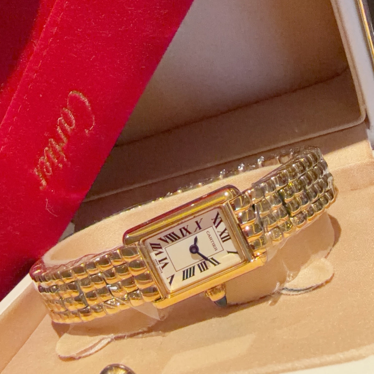 Mini Gold-Tone Rectangular Bracelet Watch - product view 4