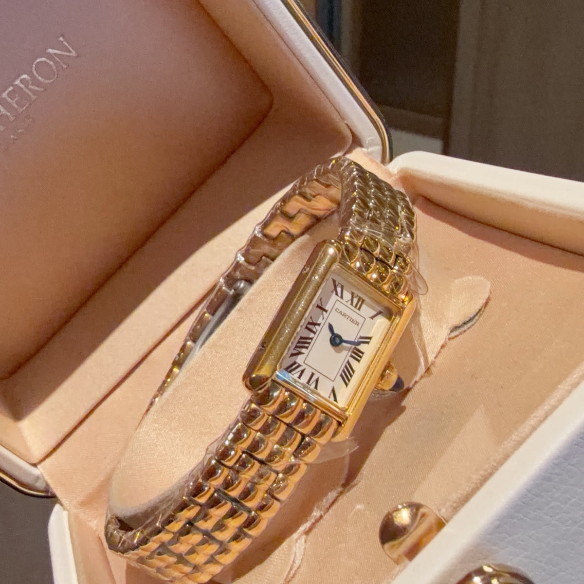 Mini Gold-Tone Rectangular Bracelet Watch - product view 7