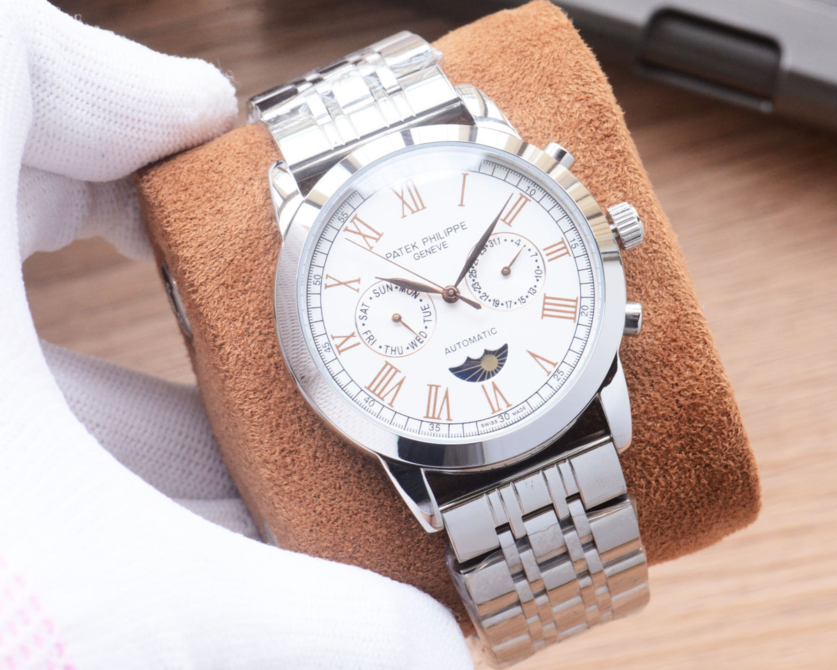 41mm Multi-Dial Automatic Bracelet Watch - Silver / White / Rose Gold Hands