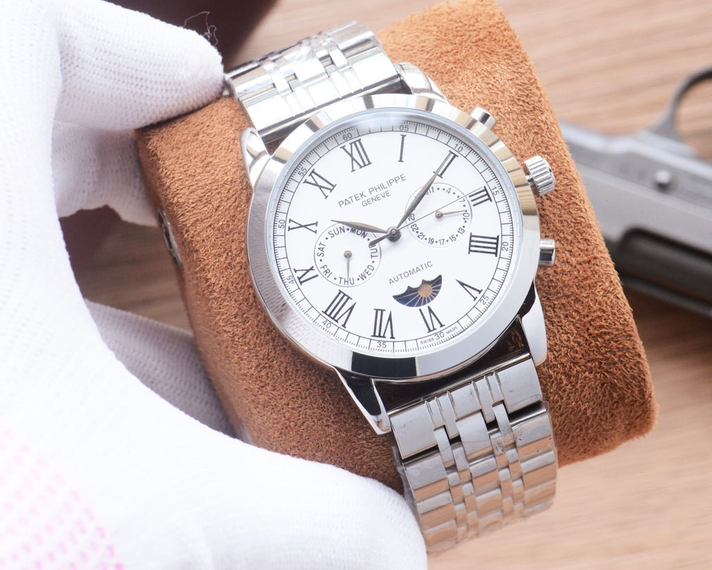 41mm Multi-Dial Automatic Bracelet Watch - Silver / White / Blue Hands