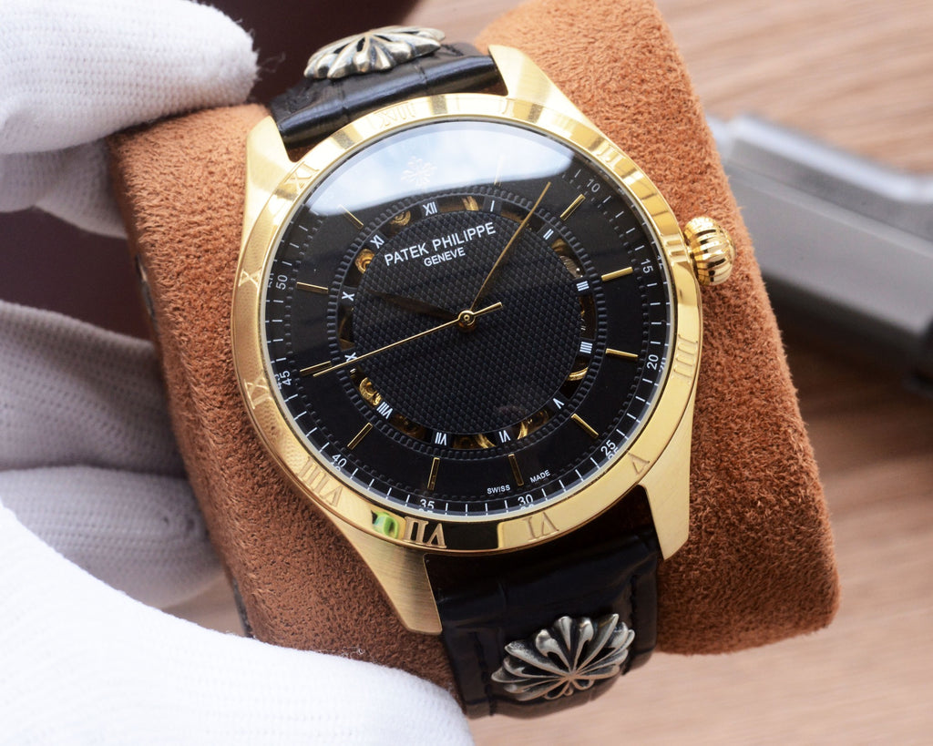 41mm Classic Automatic Leather Strap Watch - Gold / Black / Black Strap