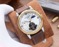 43mm Open-Heart Automatic Strap Watch - Gold / White / Brown Strap