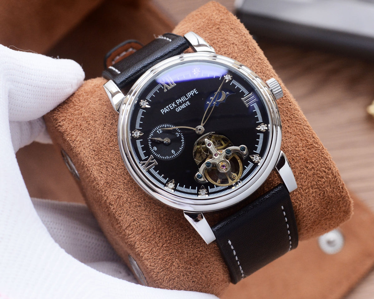 43mm Open-Heart Automatic Strap Watch - Silver / Black / Black Strap