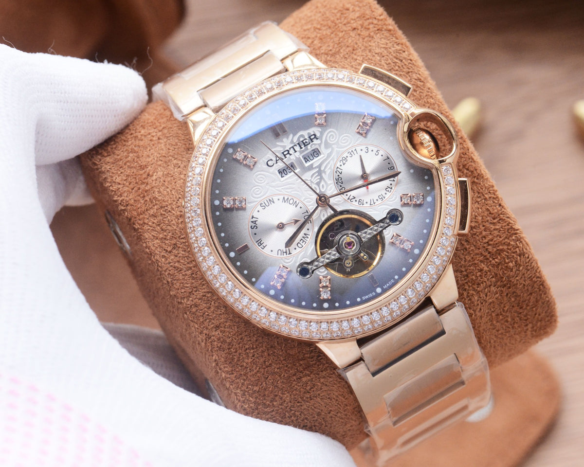 41mm Crystal Open-Heart Automatic Watch - Rose Gold / Silver / Metal Bracelet
