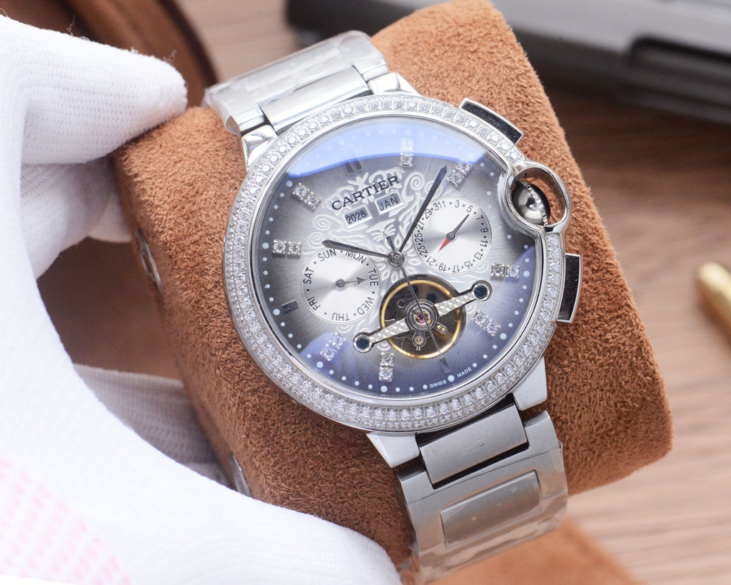41mm Crystal Open-Heart Automatic Watch - Silver / Silver / Metal Bracelet