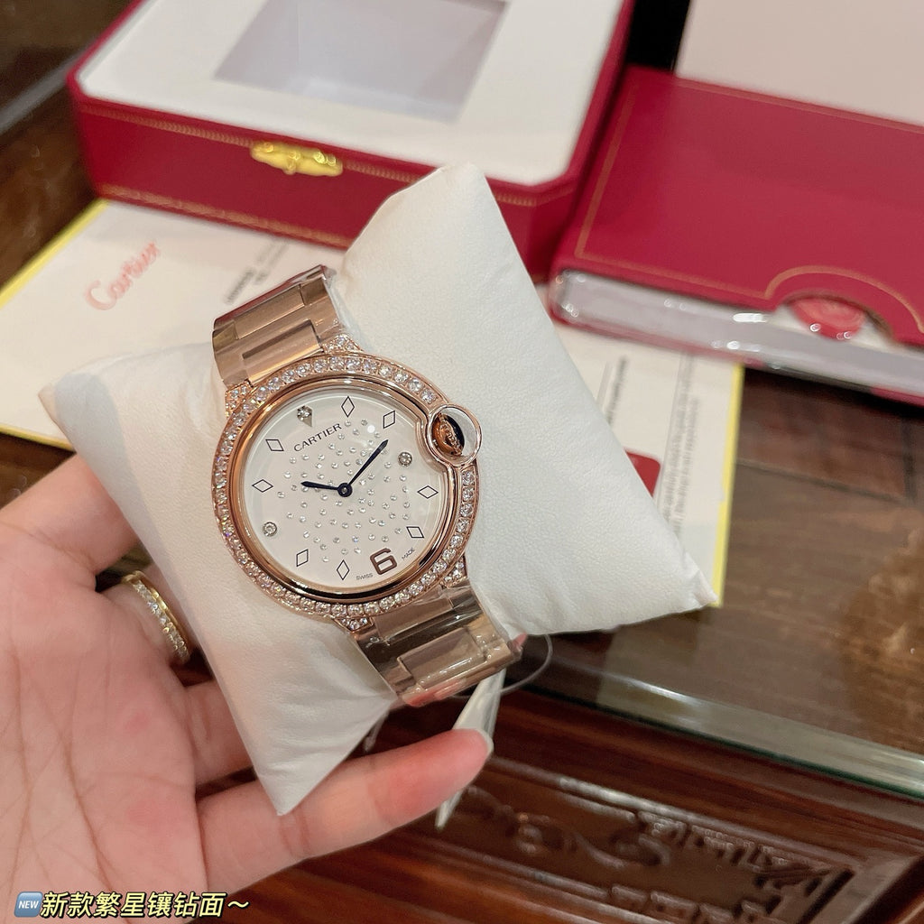 36mm Crystal Dial Quartz Bracelet Watch - Rose Gold
