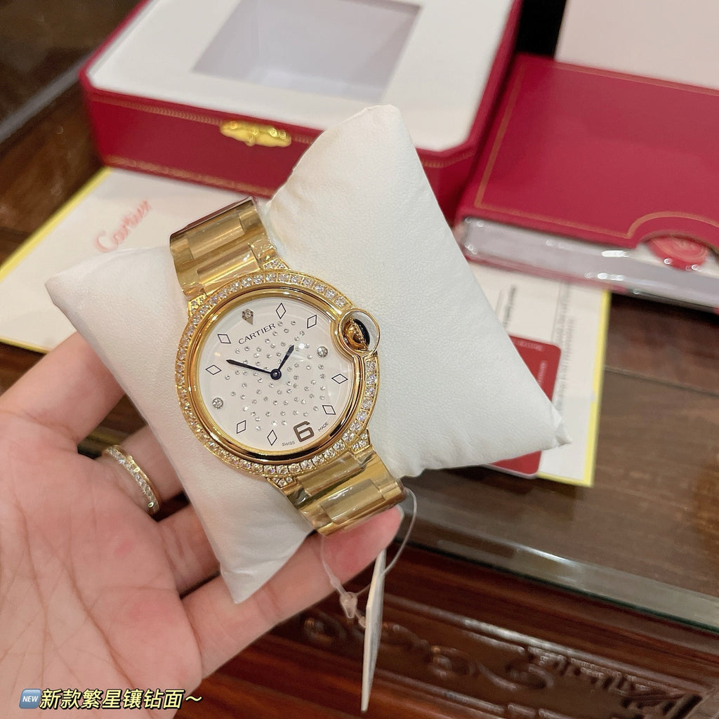 36mm Crystal Dial Quartz Bracelet Watch - Gold