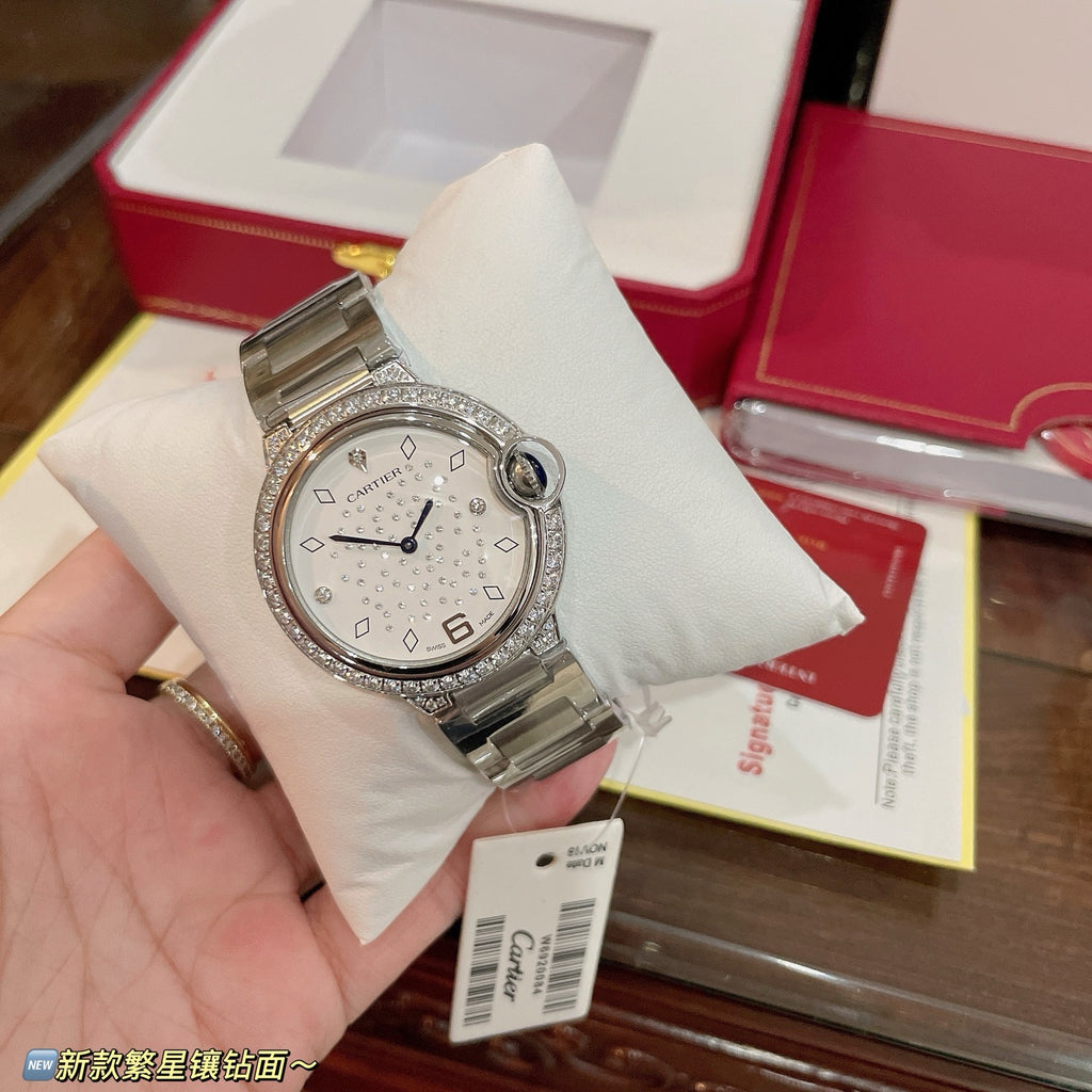 36mm Crystal Dial Quartz Bracelet Watch - Silver