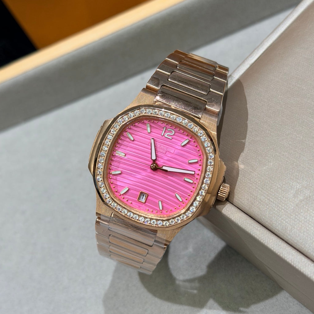 35 mm gold-tone watch - Hot Pink - crystal-set bezel