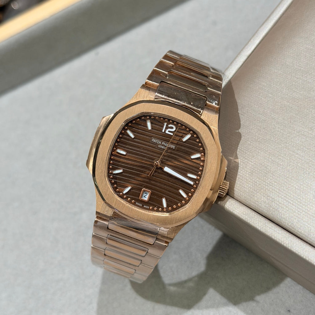 35 mm gold-tone watch - Brown - smooth bezel
