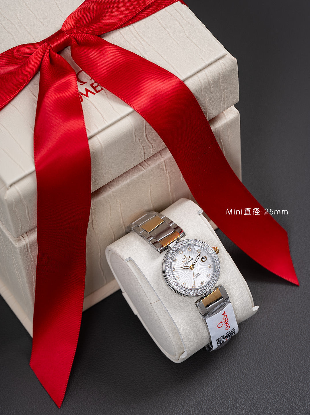 25 mm two-tone watch - White / Textured Dial - crystal-set bezel