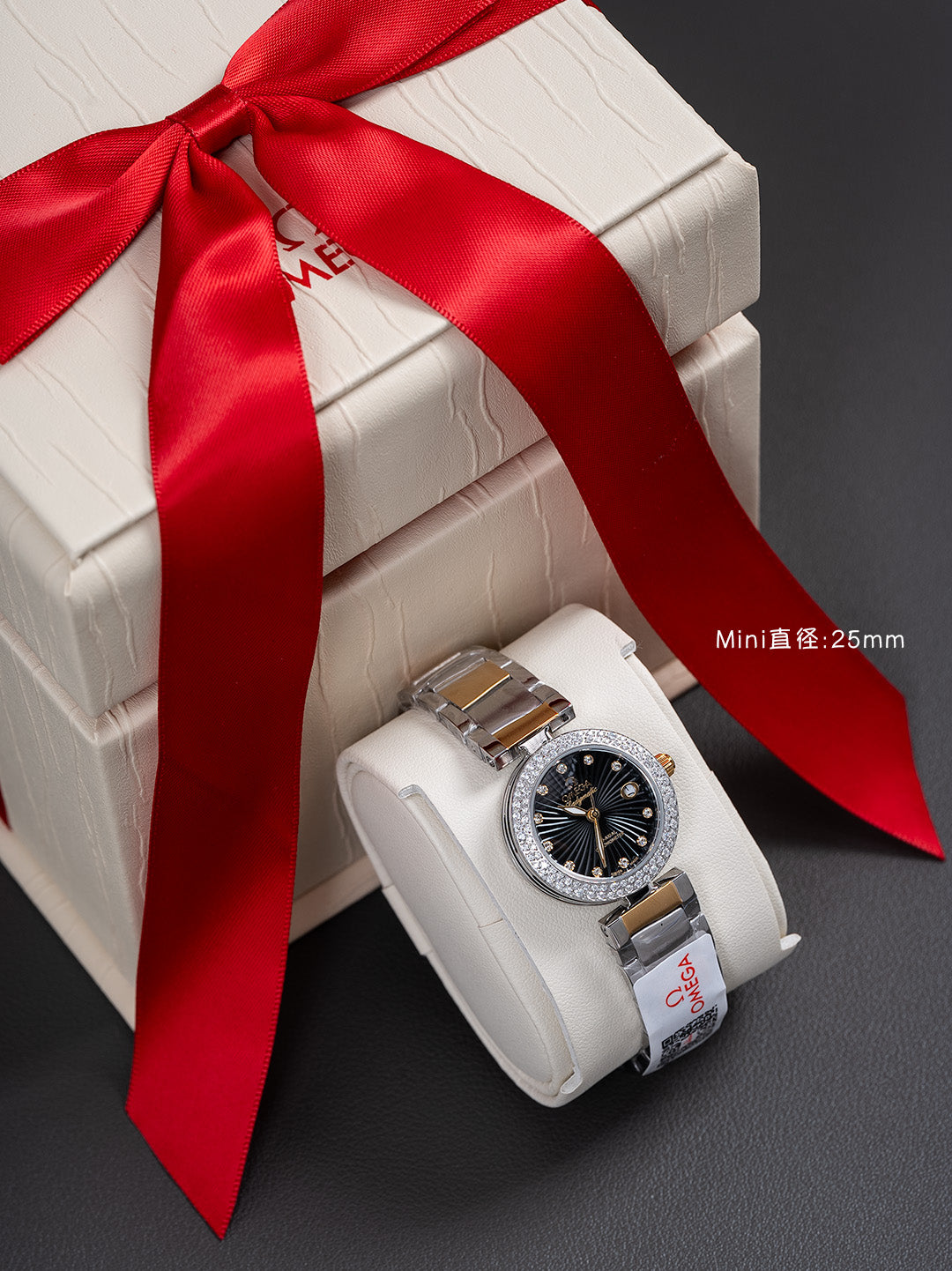 25 mm two-tone watch - Black / Textured Dial - crystal-set bezel
