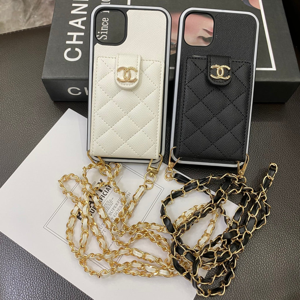 Diamond Quilted Card Pocket Phone Case with Chain