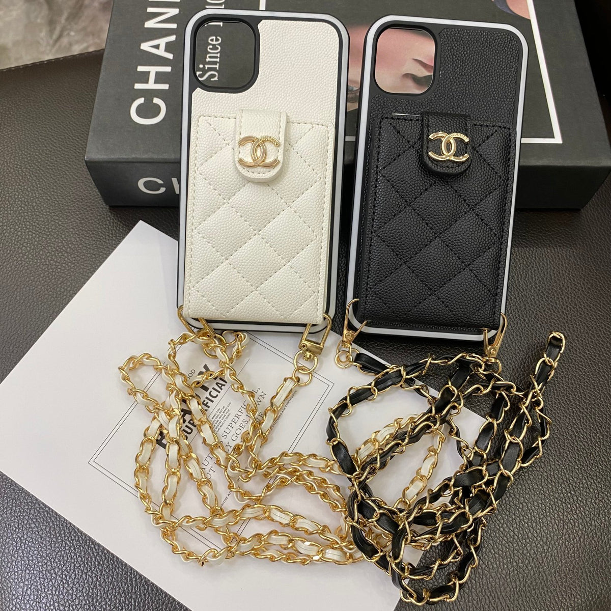 Diamond Quilted Card Pocket Phone Case with Chain