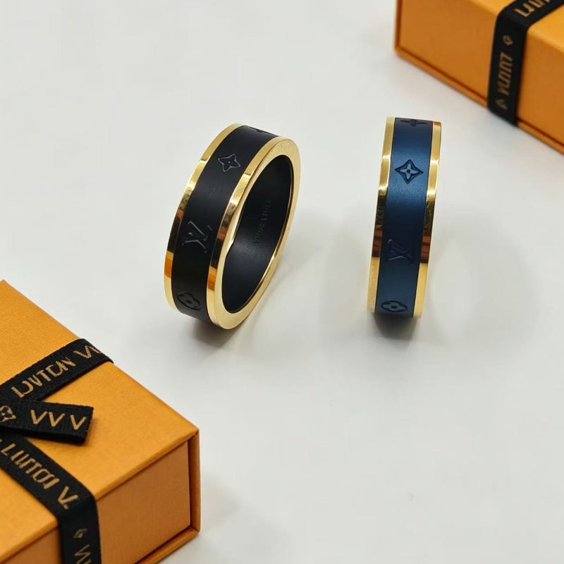 Two-Tone Monogram Band Ring - Sizes 6–11