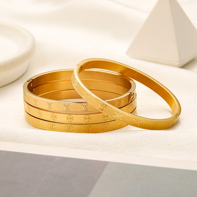304 Stainless Steel Engraved Slim Bangle - 4 Designs