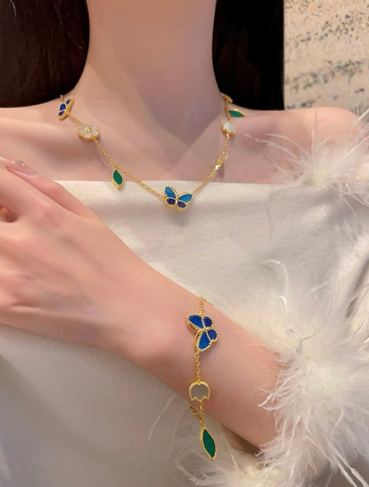 Butterfly & Leaf Station Necklace