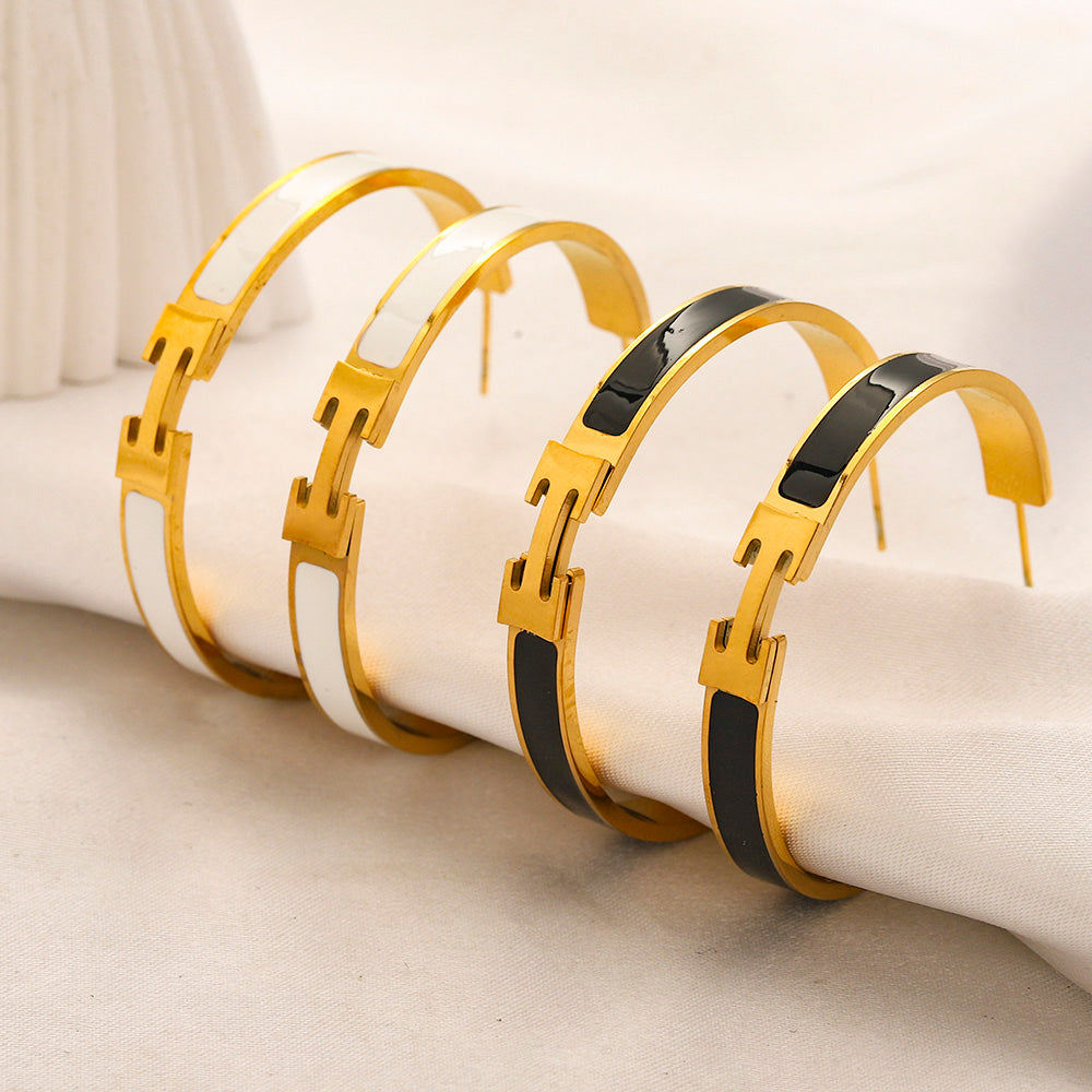 304 Stainless Steel Color-Inlay Open Hoop Earrings