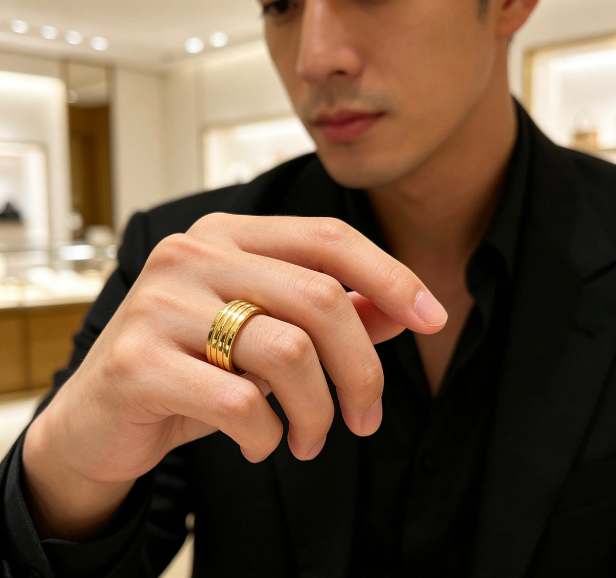 Triple-Groove Lettered Band Ring