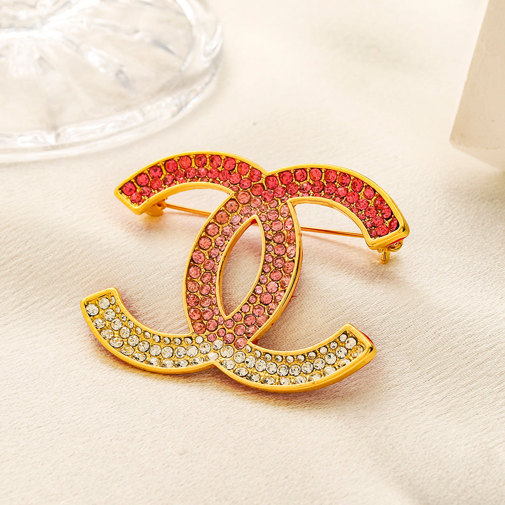 Alloy Color-Inlay Pave Emblem Brooch