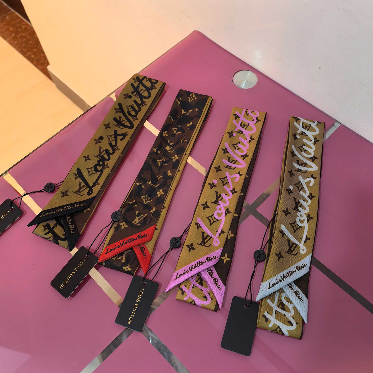 Script Lettering & Monogram Ribbon Scarf - 5 x 120 cm