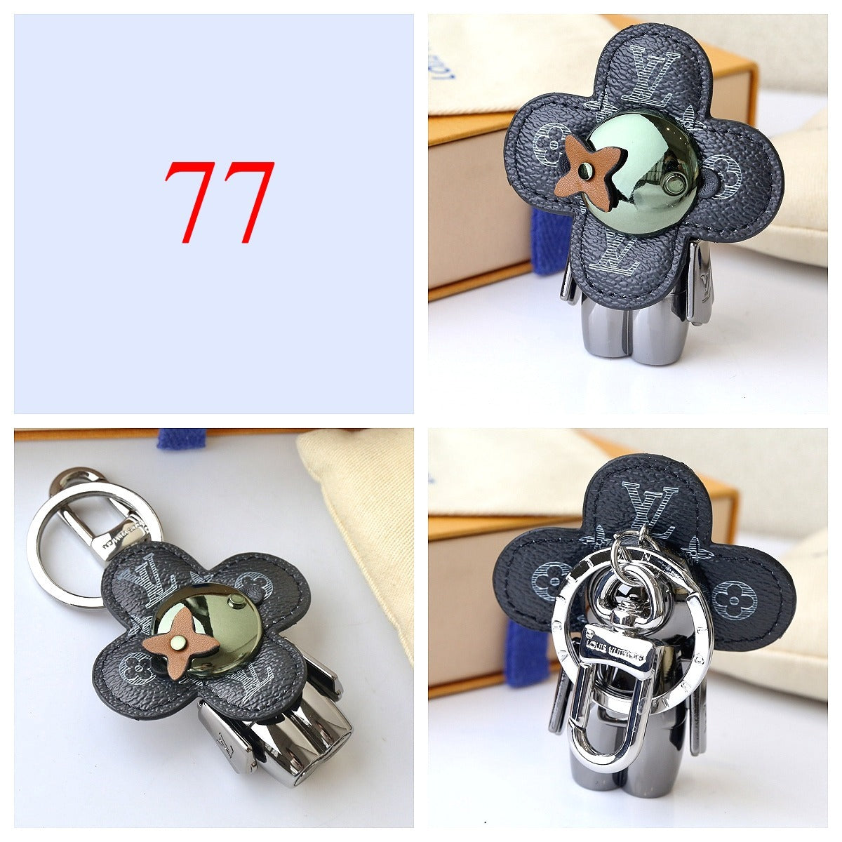 Floral & Letter Charm Keychain - Style Options