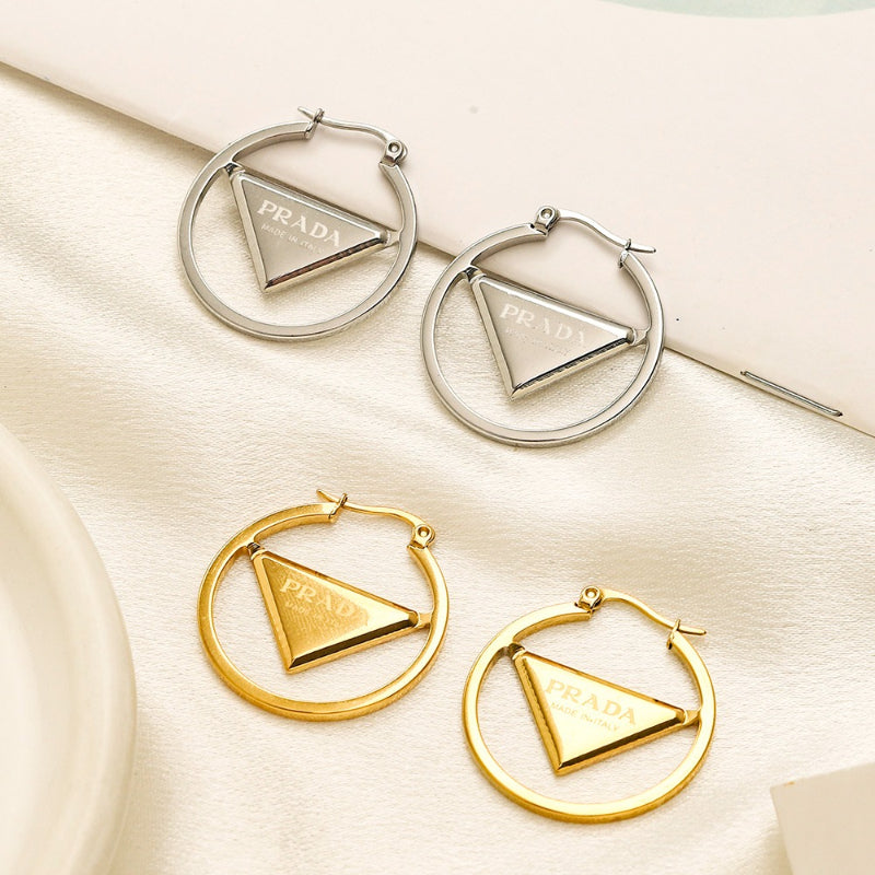 Pendientes de aro con marco triangular de acero inoxidable 304