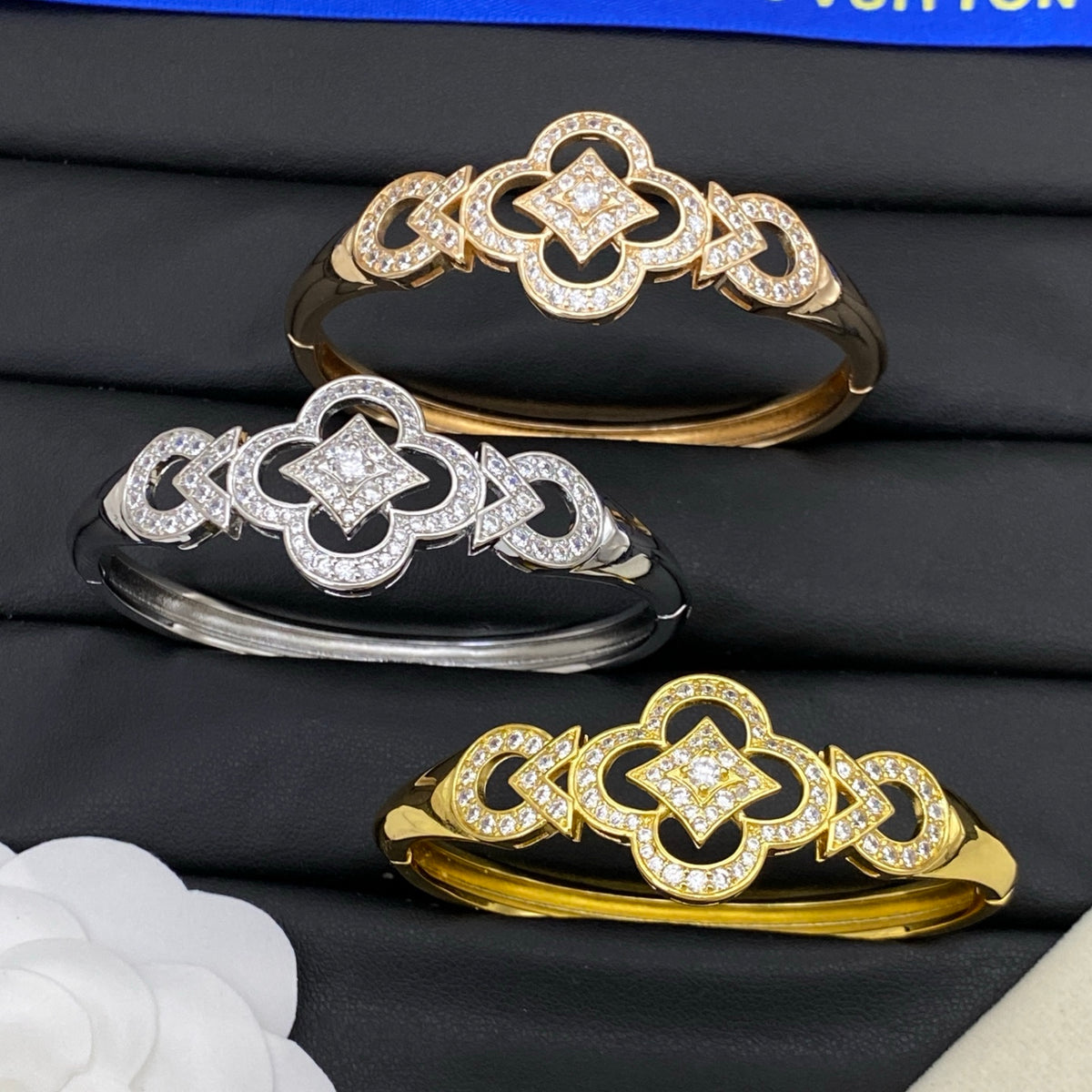 Pave Quatrefoil Open Cuff Bracelet