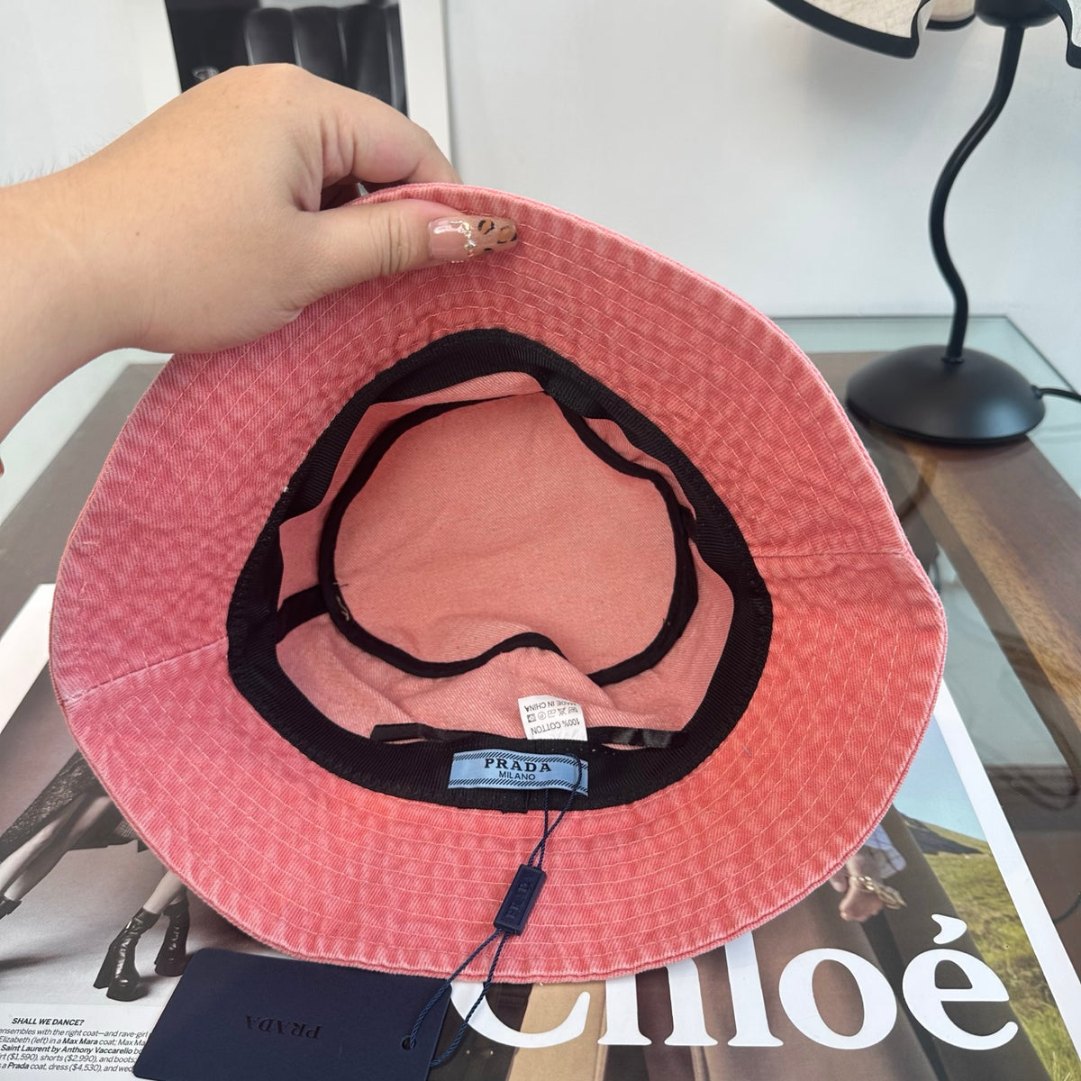 Denim Bucket Hat with Triangle Emblem