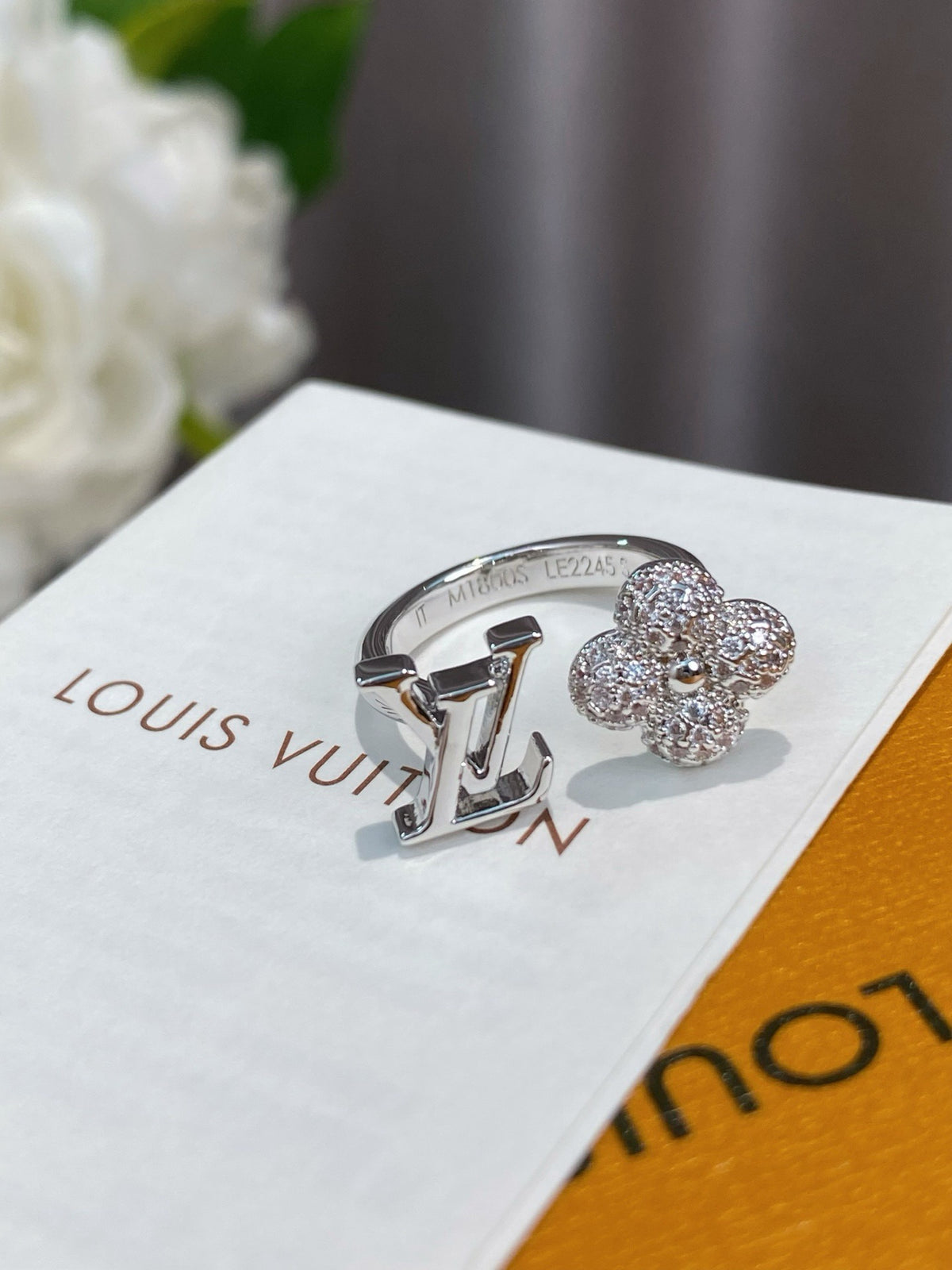 Open Flower & Letter Motif Ring