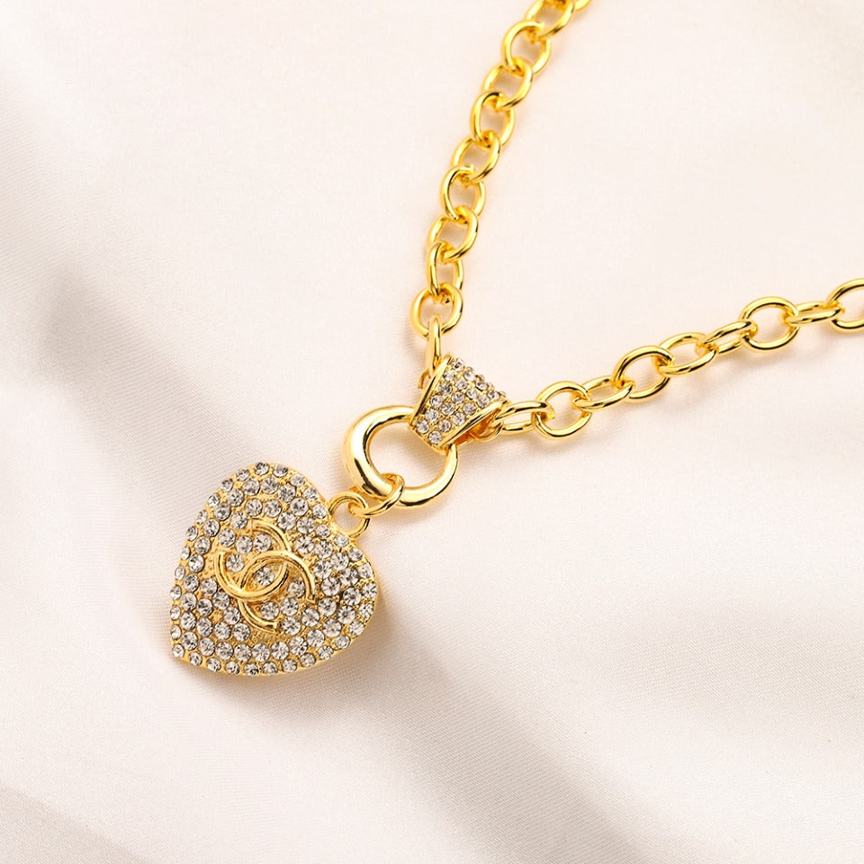Alloy Pave Heart Earrings & Necklace Collection