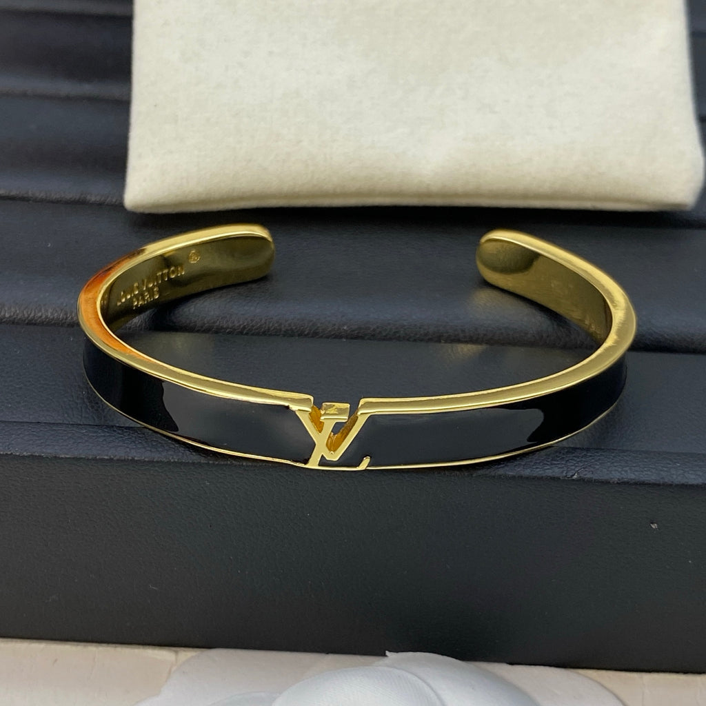 Black Inlay Monogram Cuff Bracelet