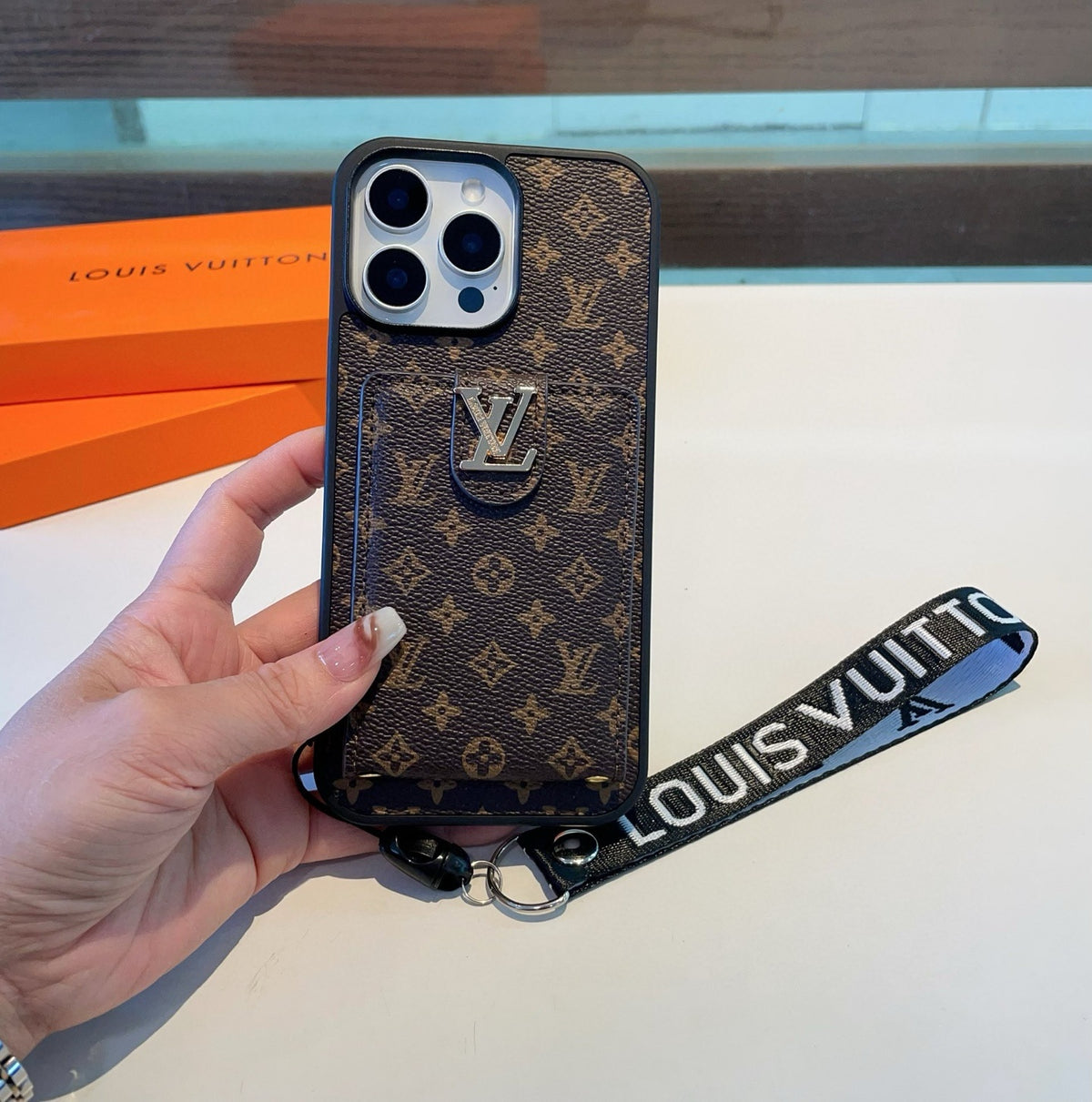Monogram Phone Case with Strap and Card Pocket