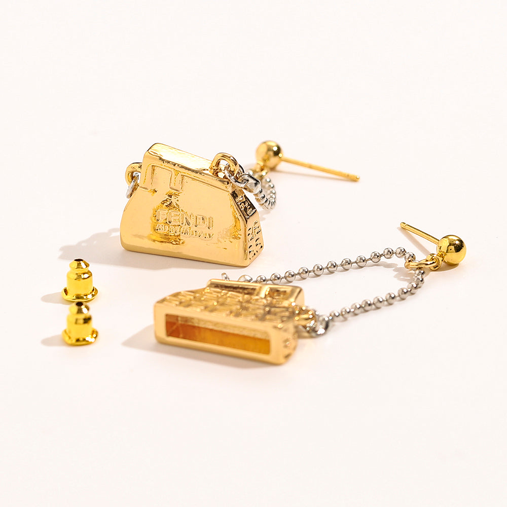 Pendientes de cadena colgante con dije de bolso de acero inoxidable 304