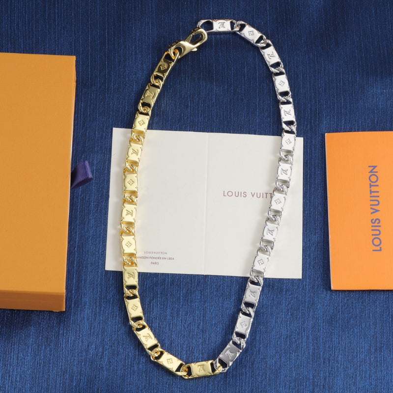 Two-Tone Engraved Link Necklace